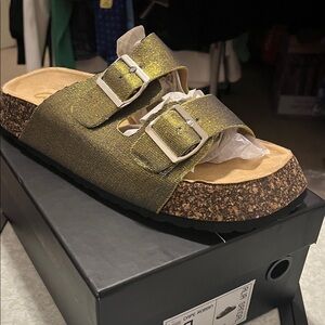 Cape Robbin Metallic Gold Slide Sandals 9